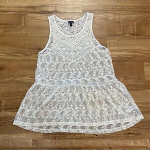 EXPRESS S Cream Floral Lace Babydoll Tunic Tank Top Coquette Girl Fairy Core